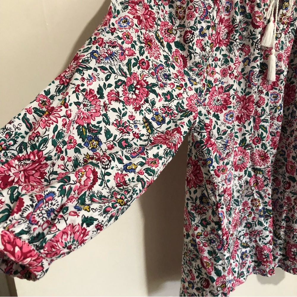 Womens Bohemian Floral V Neck Front tie puff sleeve Blouse. Size XXL. - Picture 7 of 12